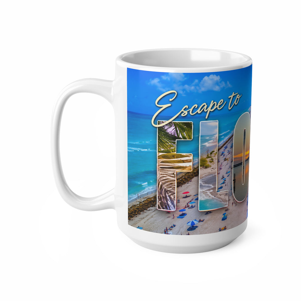 Florida Vacation Mug - "Escape to Florida" Ceramic Coffee Cup, 11oz & 15oz