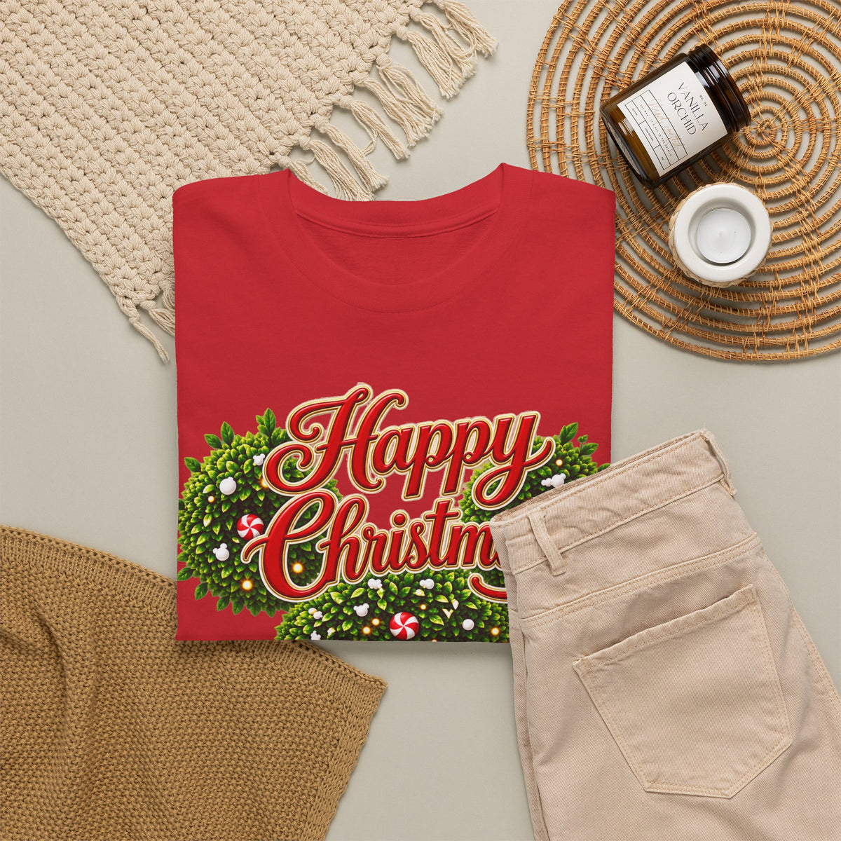 Christmas Wreath Mouse Tee – "Happy Christmas" Holiday Graphic T-Shirt