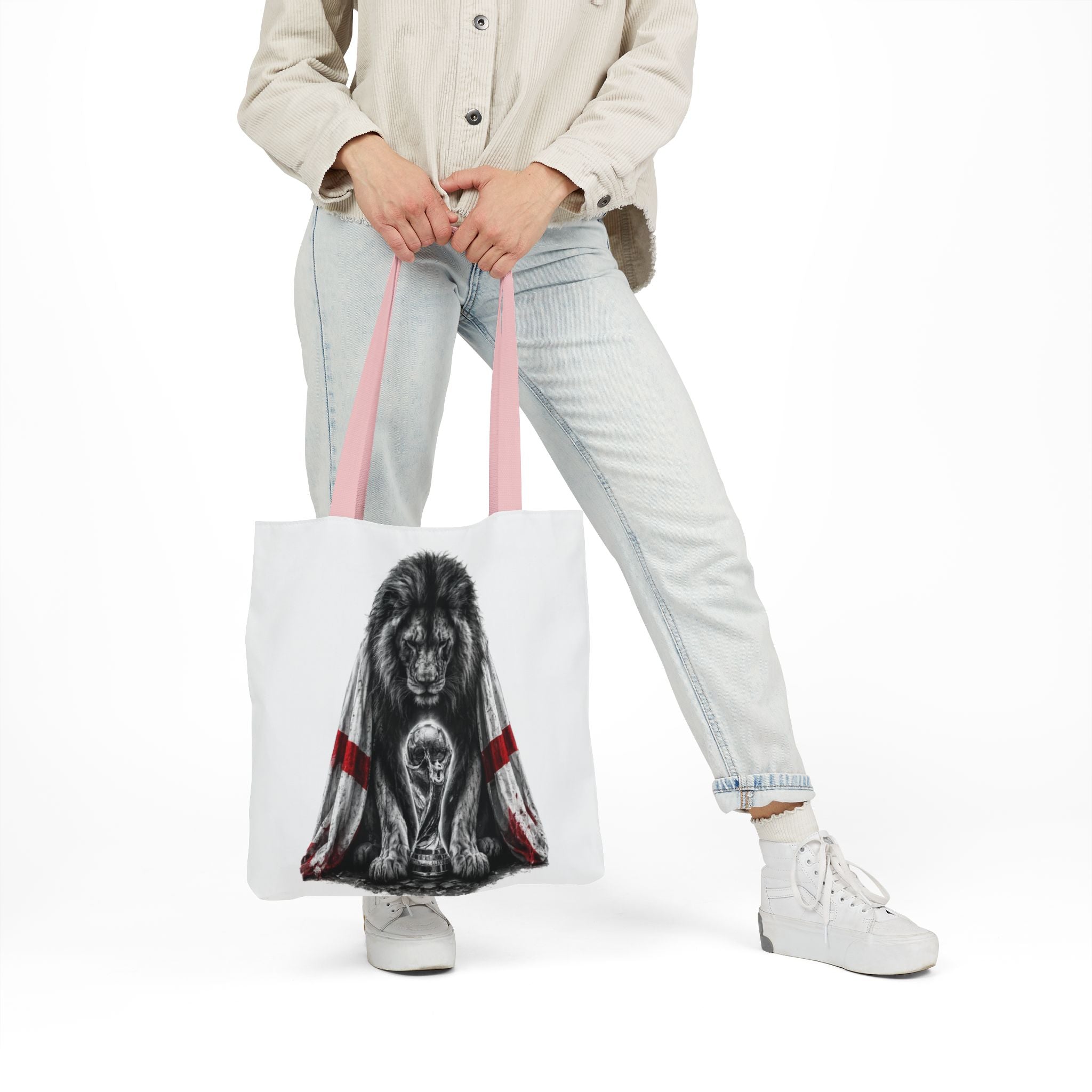 England Lion Guardian Canvas Tote — Protective Lion & Cub Illustration Tote Bag