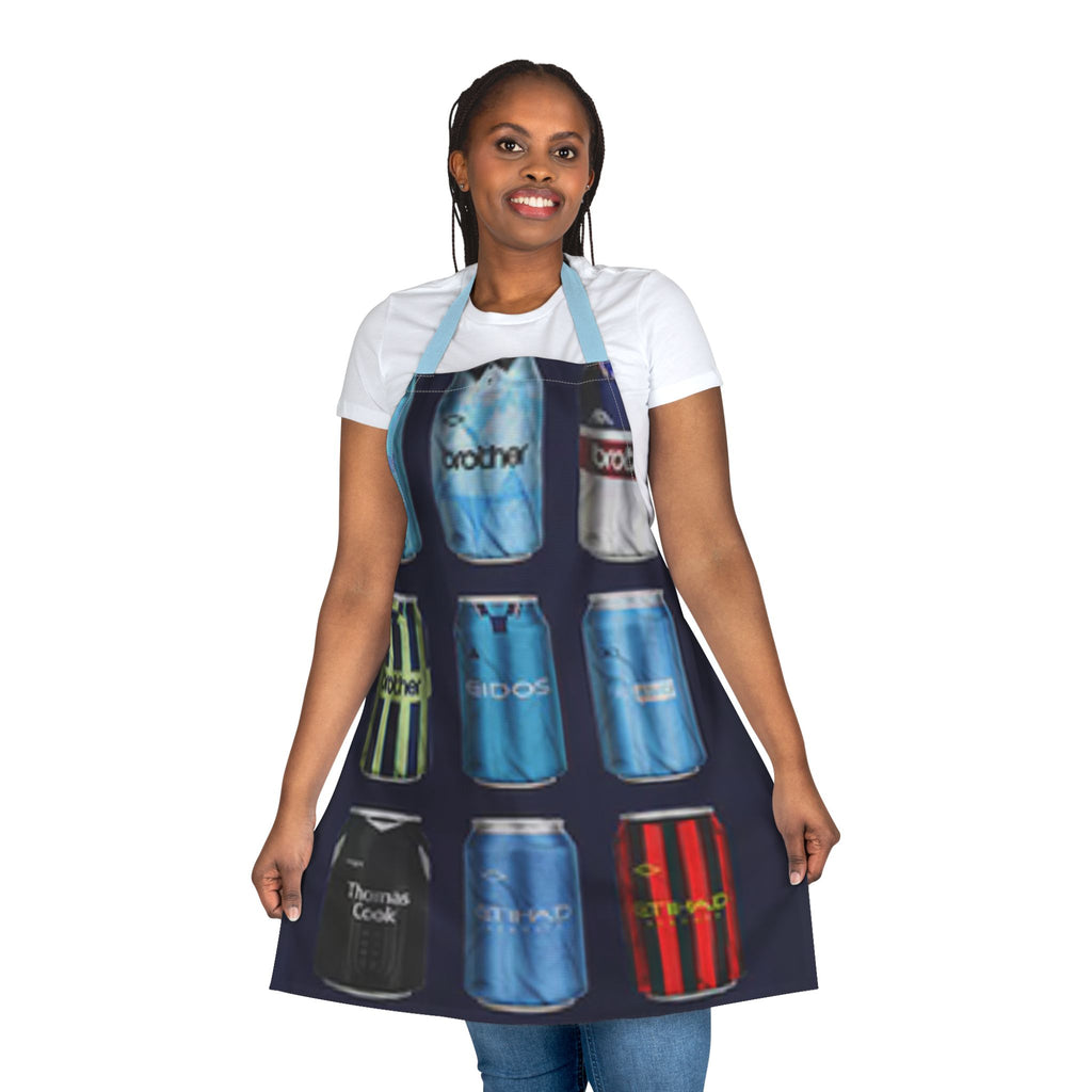 Manchester City Inspired Soda Can Pattern Apron — Colorful Beverage Can Kitchen Apron