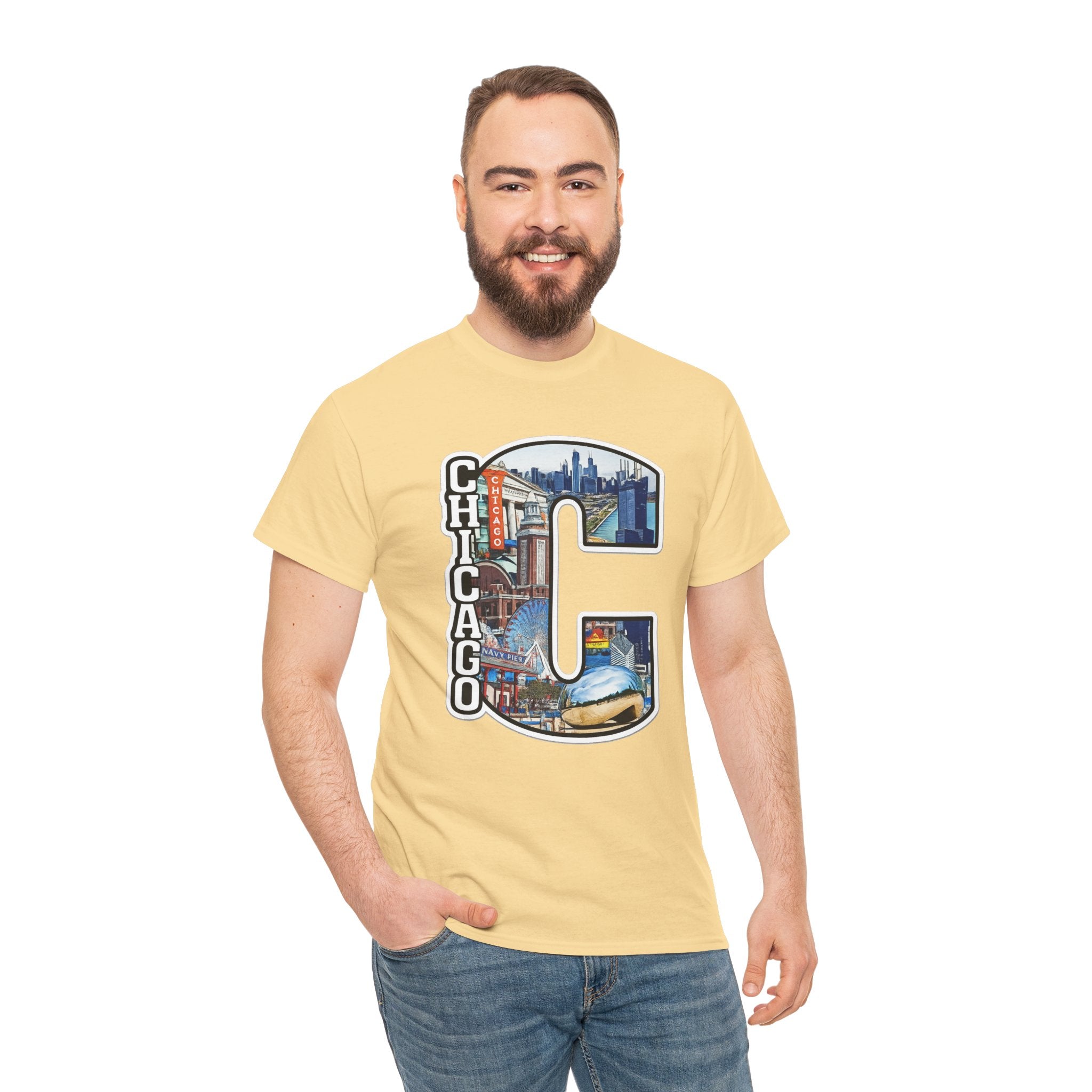 Chicago C Letter T-Shirt — City Skyline Graphic Cotton Tee