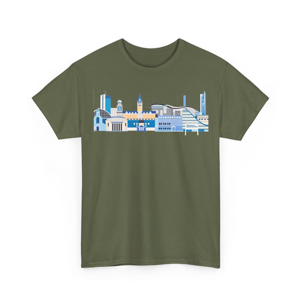 Manchester City Skyline Tee — Minimal Blue Urban Landscape T‑Shirt