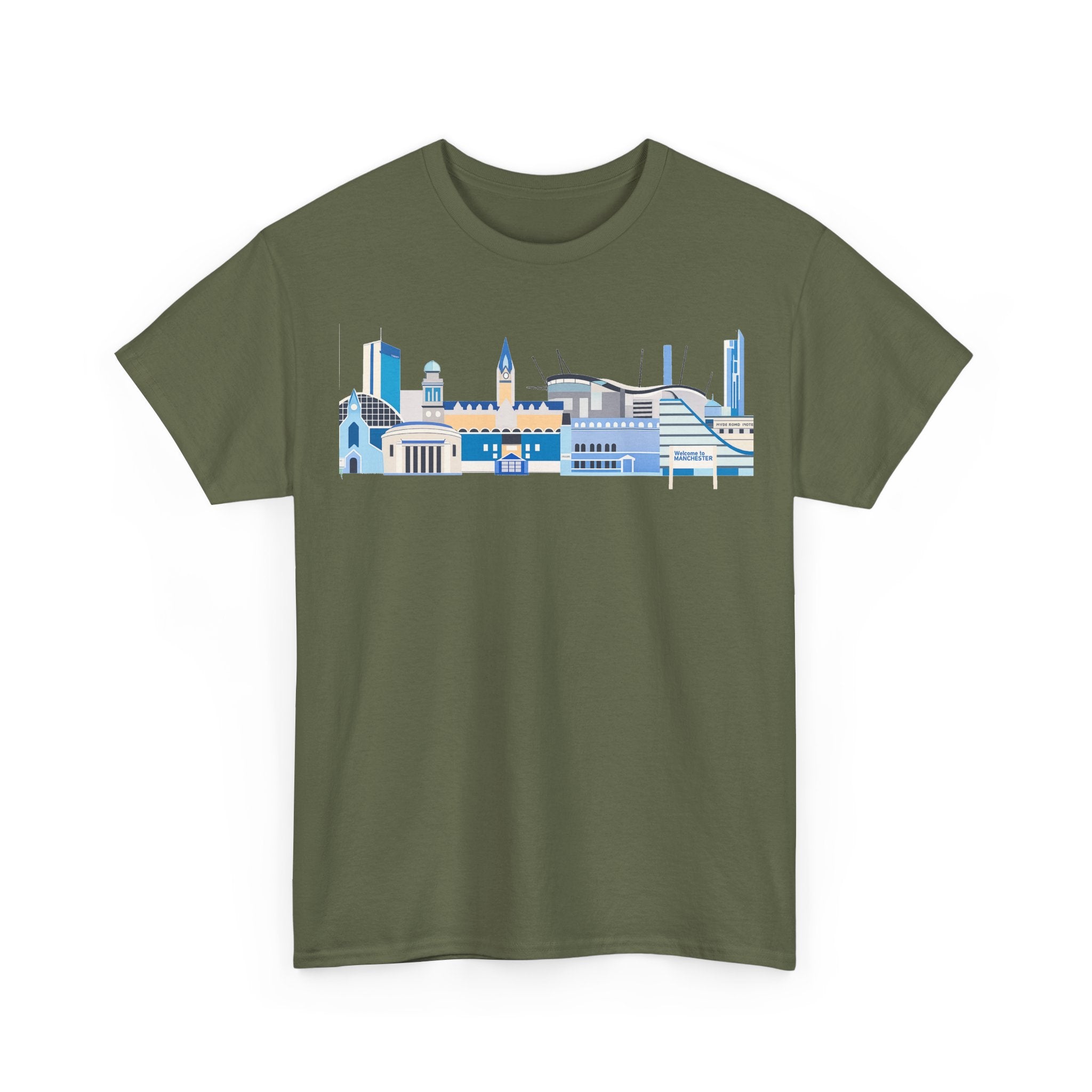Manchester City Skyline Tee — Minimal Blue Urban Landscape T‑Shirt