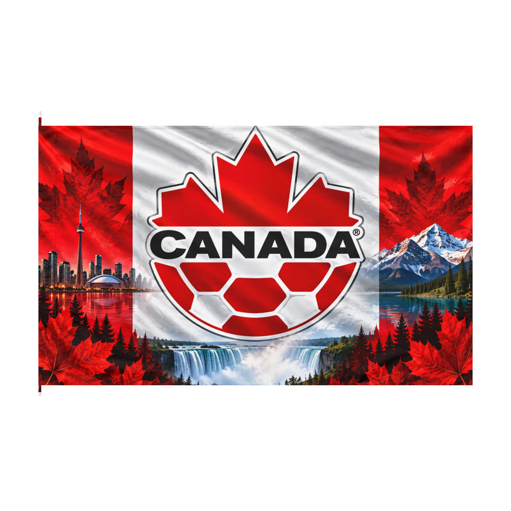 Canada Soccer Flag — Double-Sided Maple Leaf & Scenic Canadian Landscape