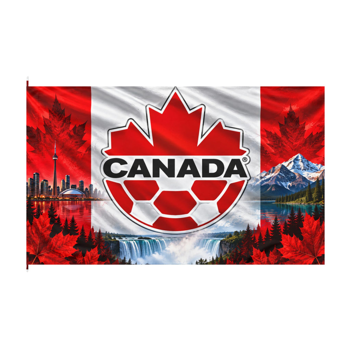 Canada Soccer Flag — Double-Sided Maple Leaf & Scenic Canadian Landscape