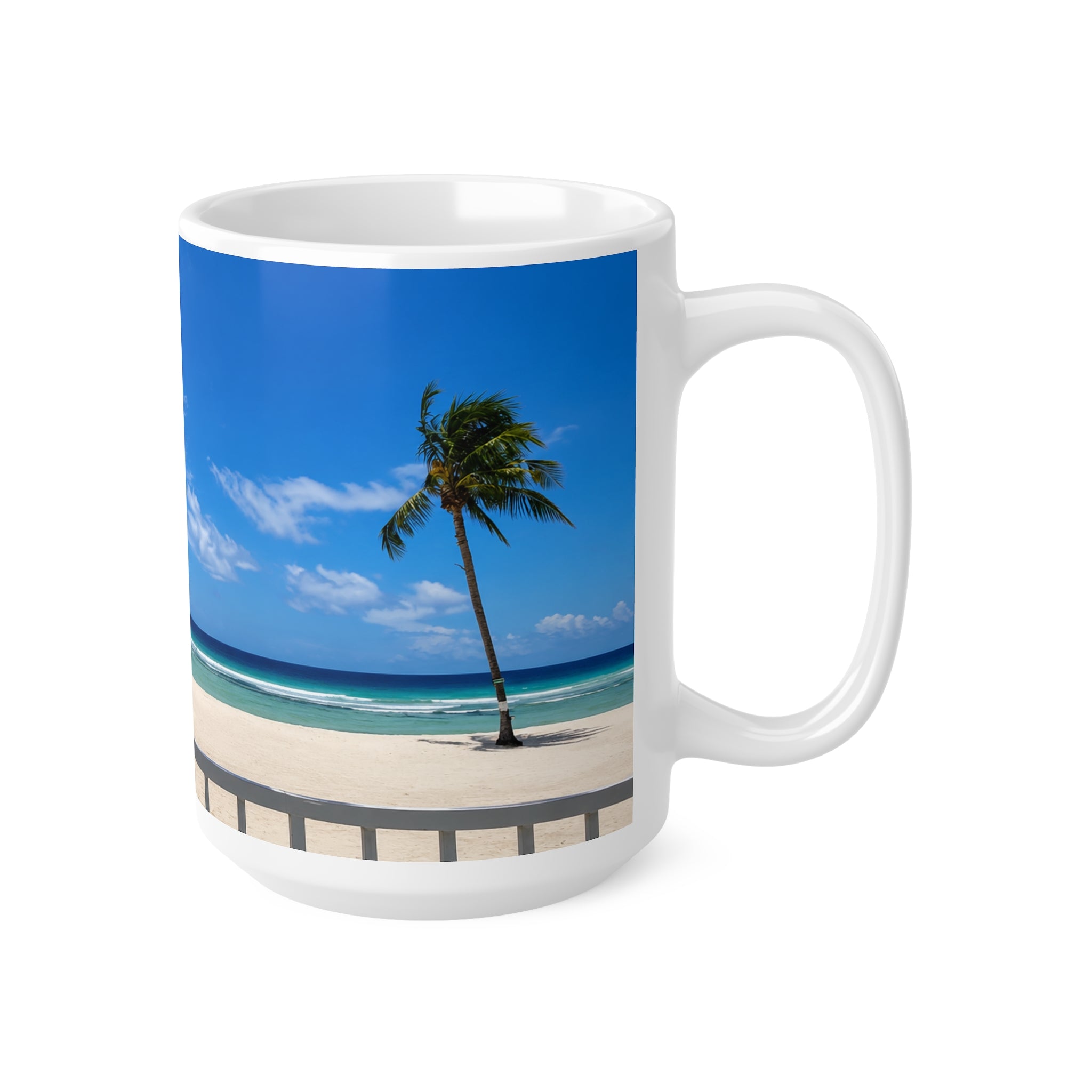Barbados Beach View Ceramic Coffee Mug — Tropical Palm Seaside 11oz & 15oz