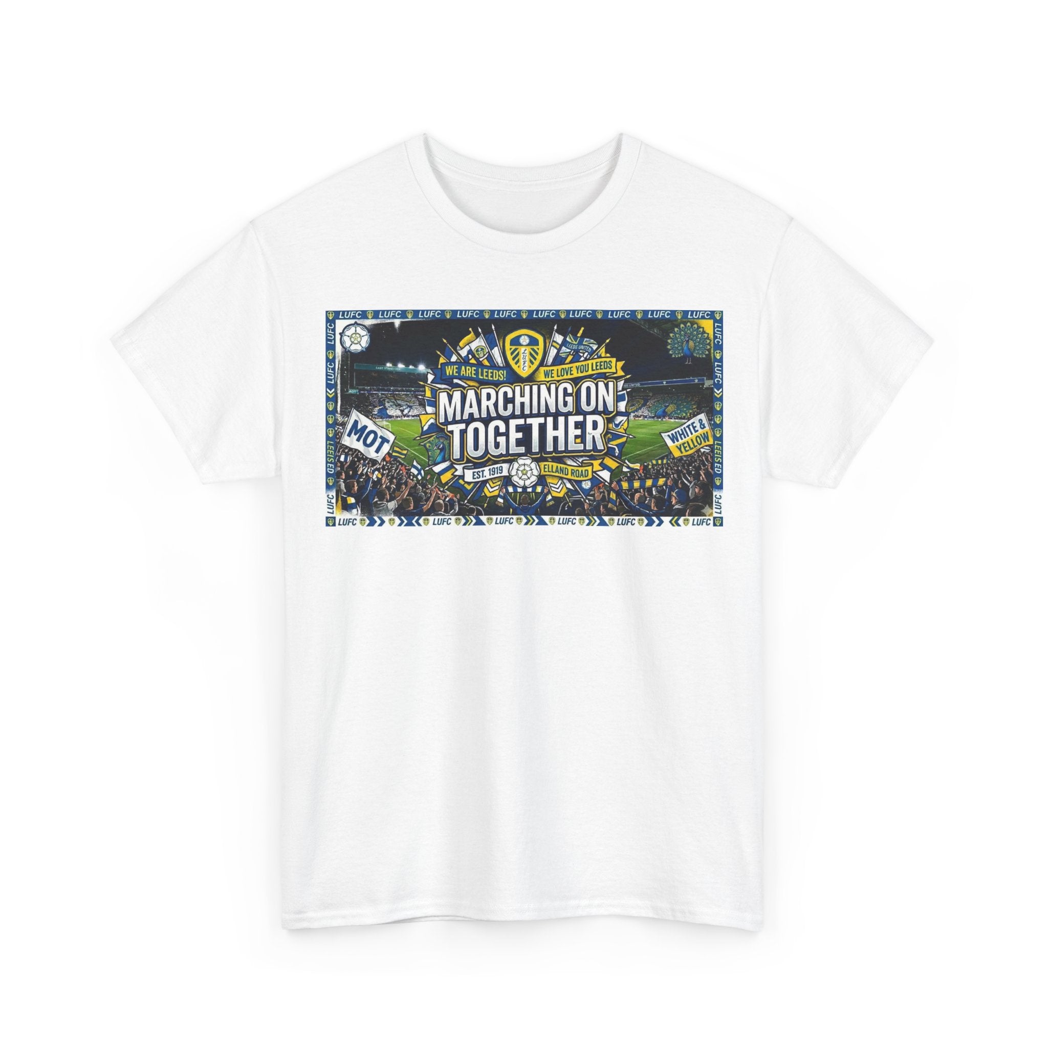 Leeds United T-Shirt — "Marching On Together" Fan Tee (Soccer Supporter Graphic)