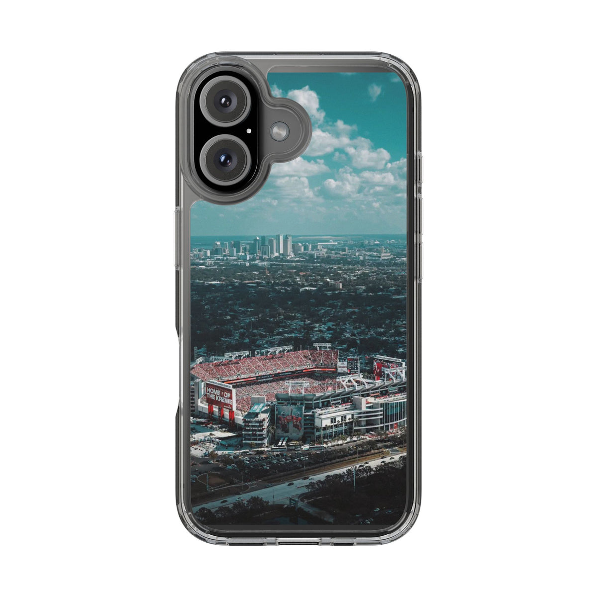 Tampa Bay Raymond James Stadium Clear Phone Case — Aerial City Stadium Design