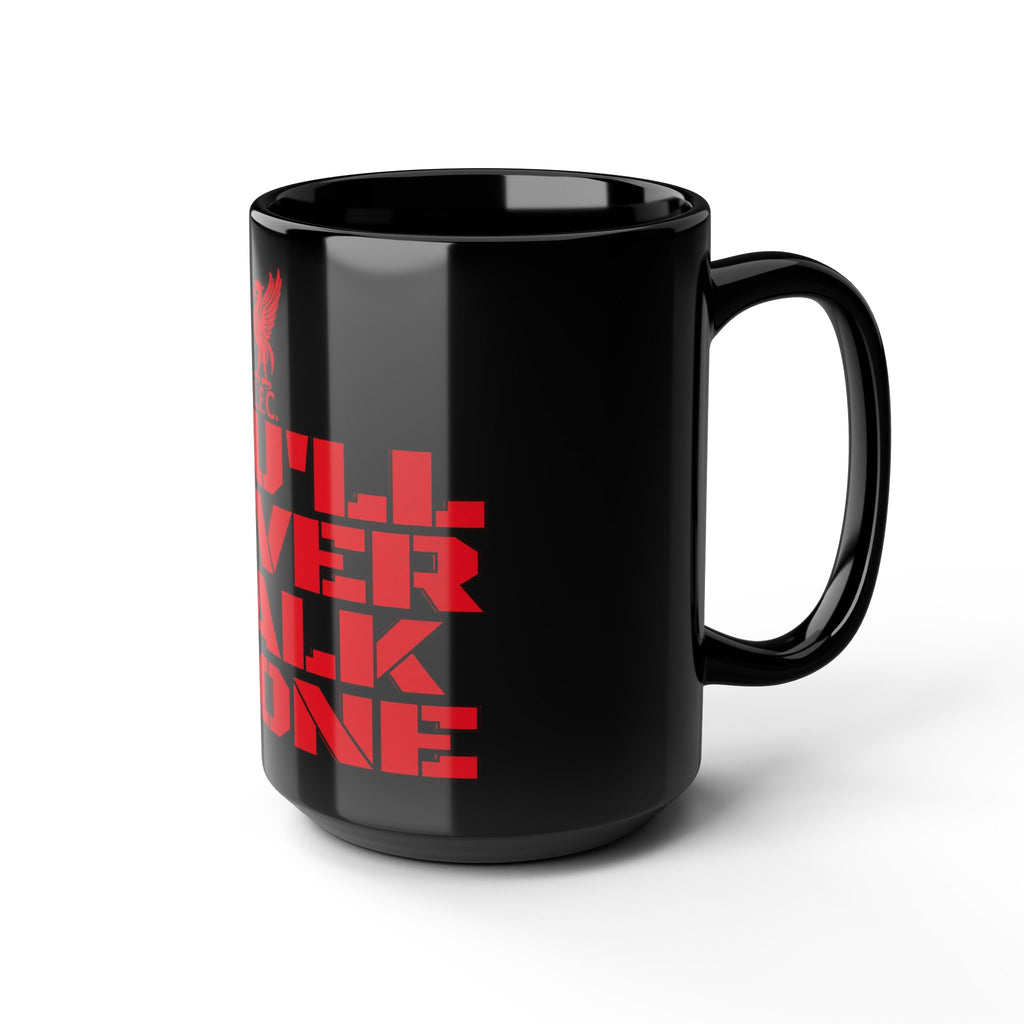 You'll Never Walk Alone Black Mug — Liverpool FC Red Crest Coffee Cup (11oz/15oz)
