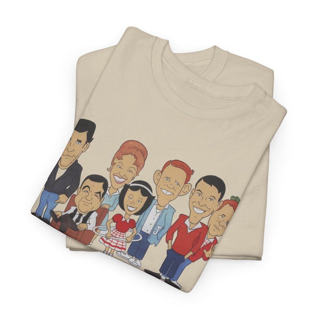 Happy Days Retro TV Cast Cartoon Tee - Vintage Sitcom Character Group Shirt