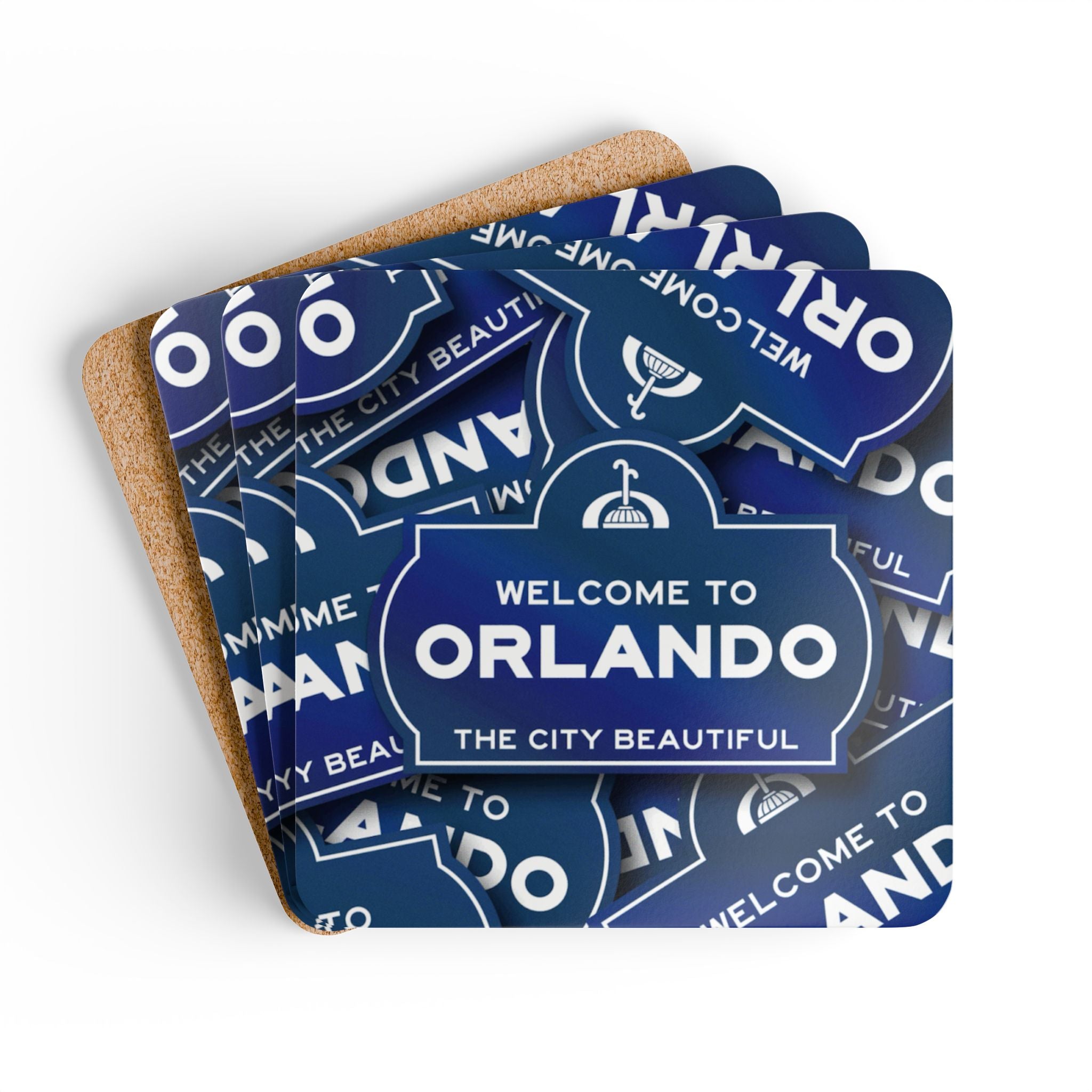 Welcome to Orlando Cork Coaster Set — The City Beautiful Souvenir Coasters (4-Pack)