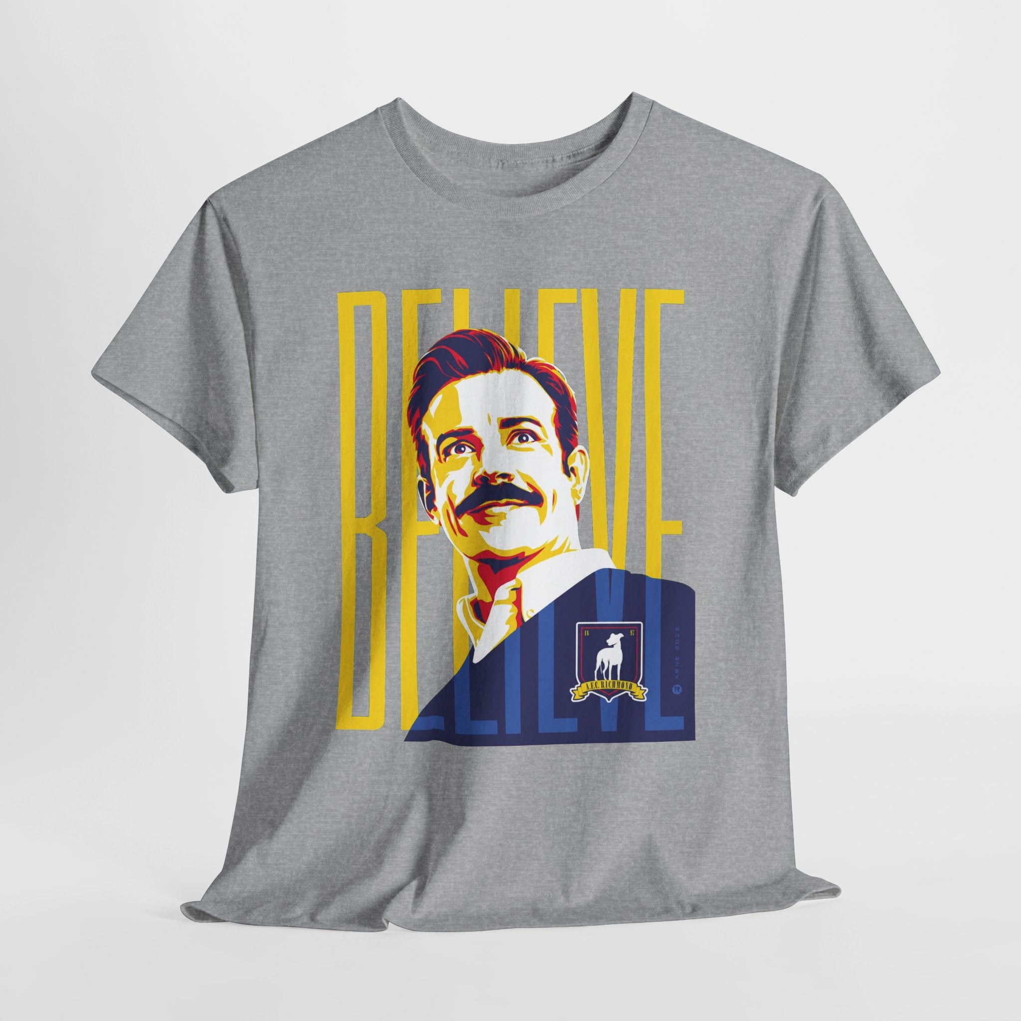 Ted Lasso Inspired Believe Retro Portrait T‑Shirt — Inspirational Vintage Mustache Design
