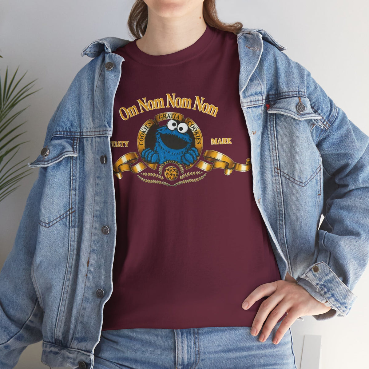 Cookie Monster "Om Nom Nom Nom" Vintage Badge Cotton T‑Shirt