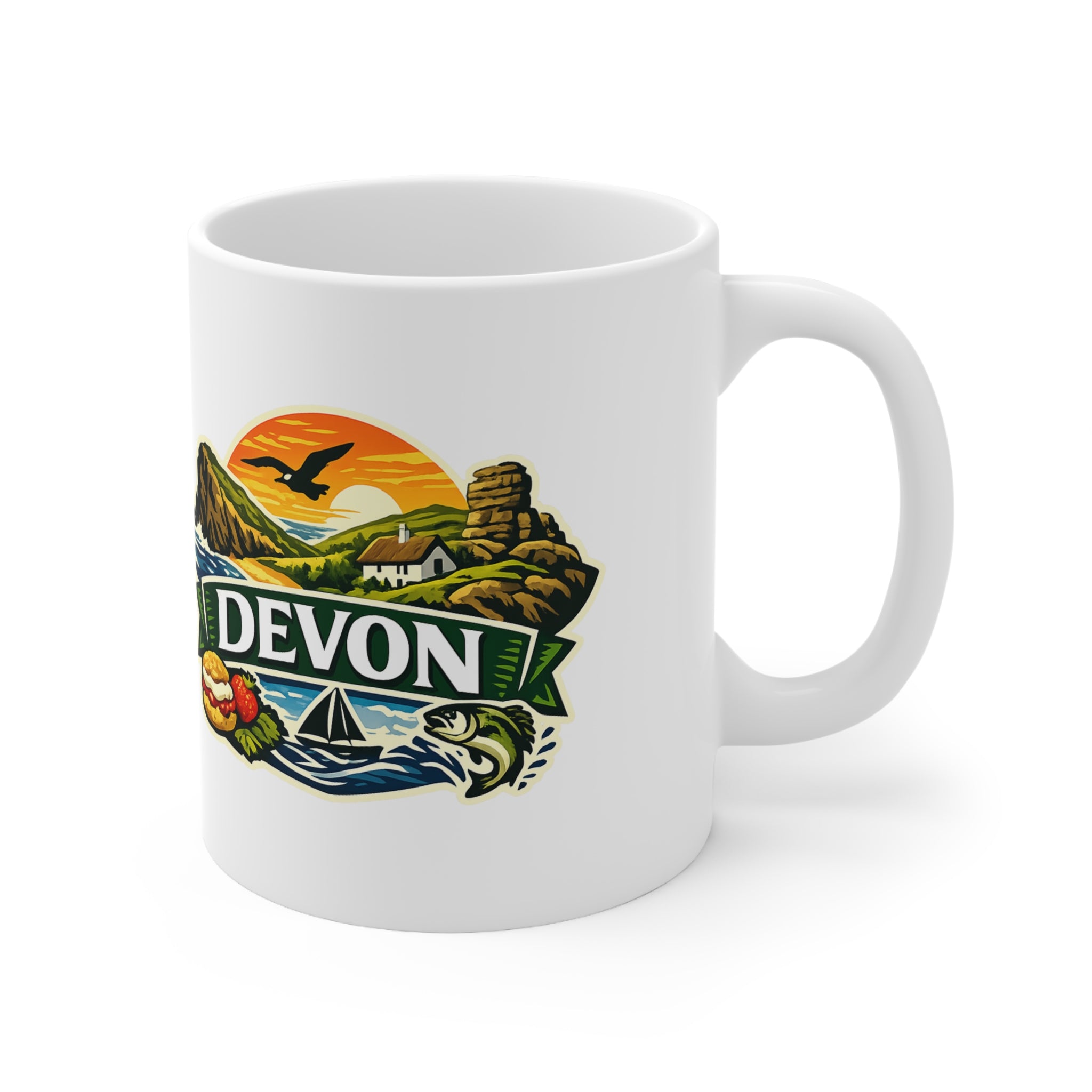 Devon Scenic Mug — Coastal Sunrise Ceramic Coffee Cup (11oz & 15oz)