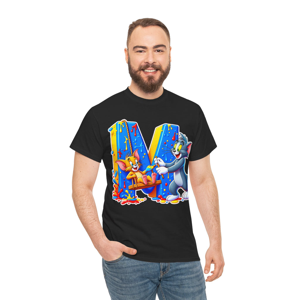 Tom & Jerry Letter M Cotton T-Shirt — Retro Cartoon Graphic Tee