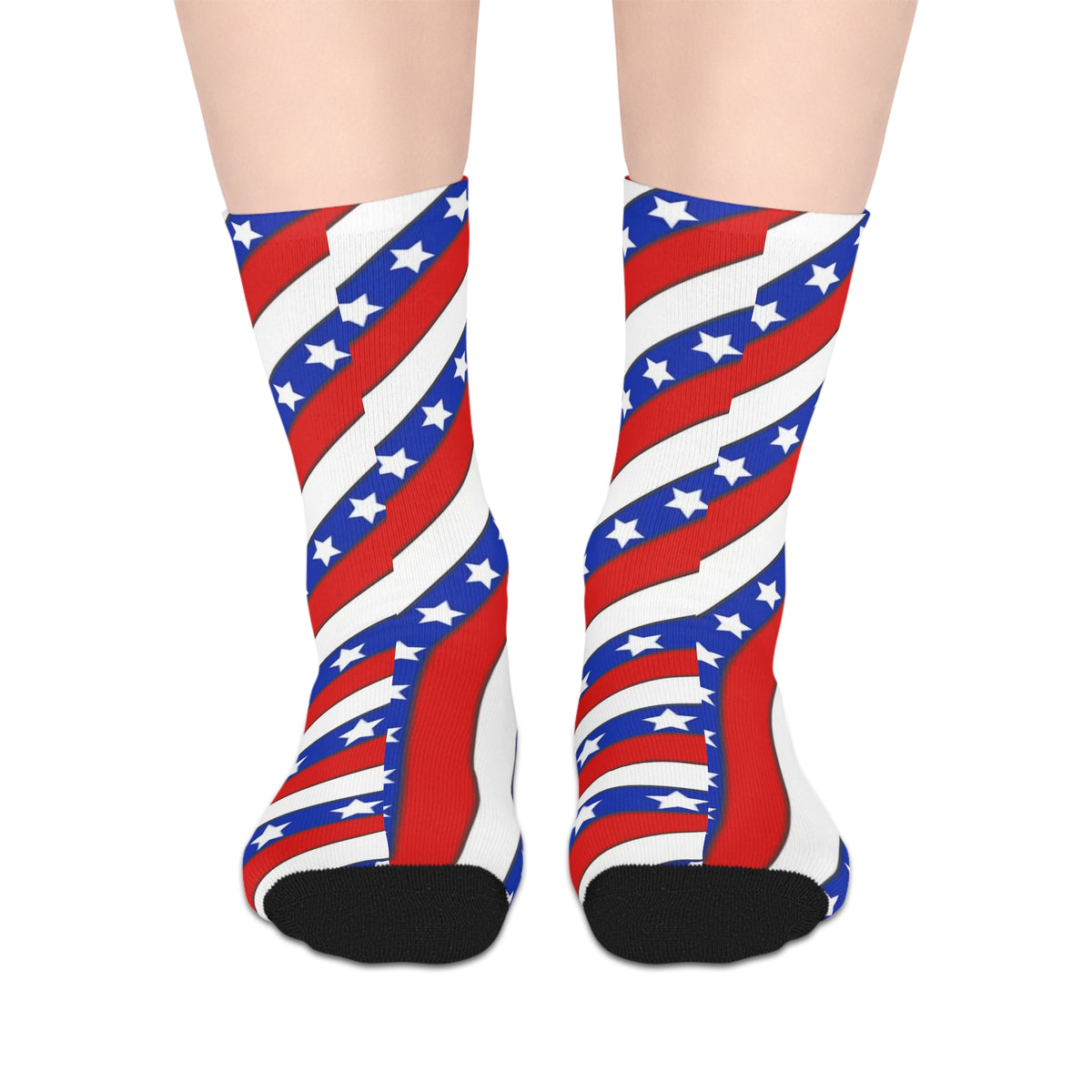 Patriotic Stars & Stripes Mid-Length Socks — American Flag Spiral Design for 4th of July & Everyday