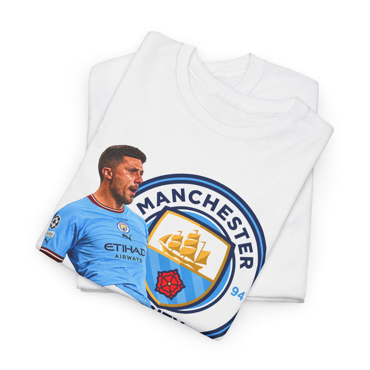 Rodri Manchester City Legend Cotton T-Shirt – Celebratory Slide Graphic Tee
