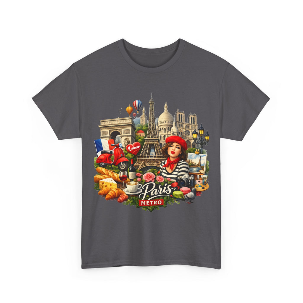 Paris Montage Tee — Eiffel Tower, Croissant & Metro Vintage Travel T‑Shirt