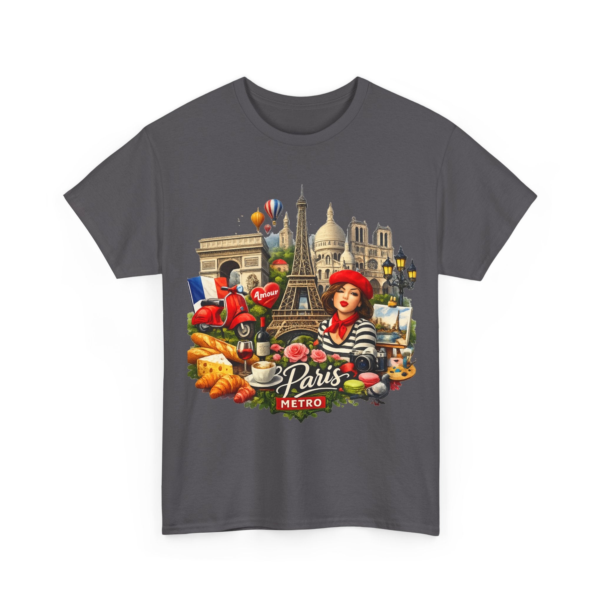 Paris Montage Tee — Eiffel Tower, Croissant & Metro Vintage Travel T‑Shirt