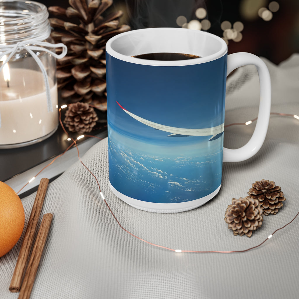 Aerial Sky View Ceramic Coffee Mug — Airplane Window Photo, 11oz & 15oz