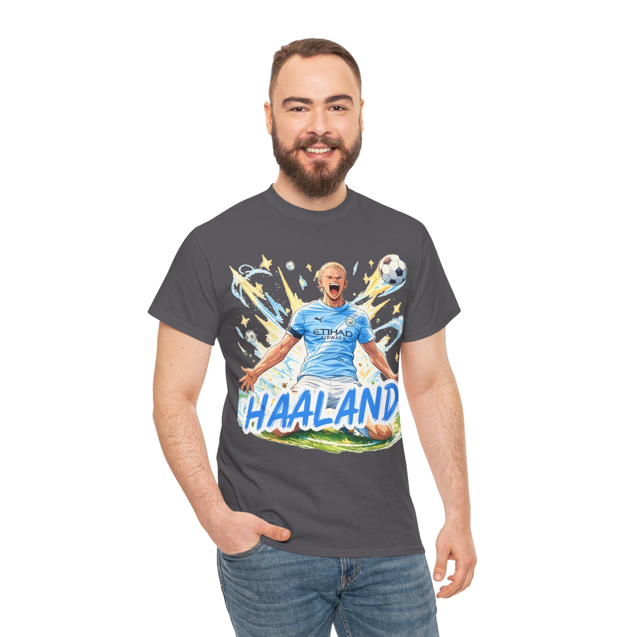 Erling Haaland Anime Fan Tee — Celebratory Football Player Graphic T-Shirt