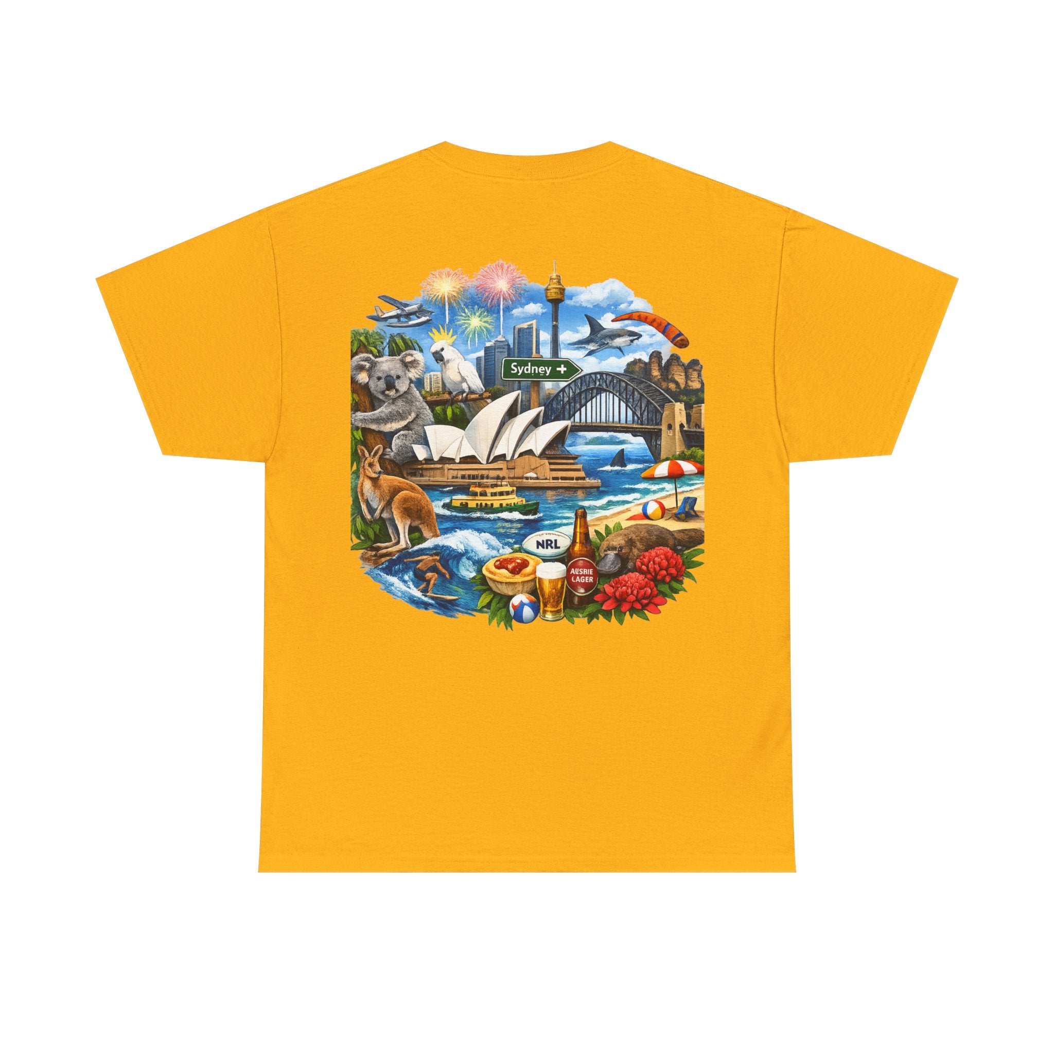 T-Shirt — Sydney Landmark Collage Tee (Opera House, Harbour Bridge, Koala & Beach Scene)