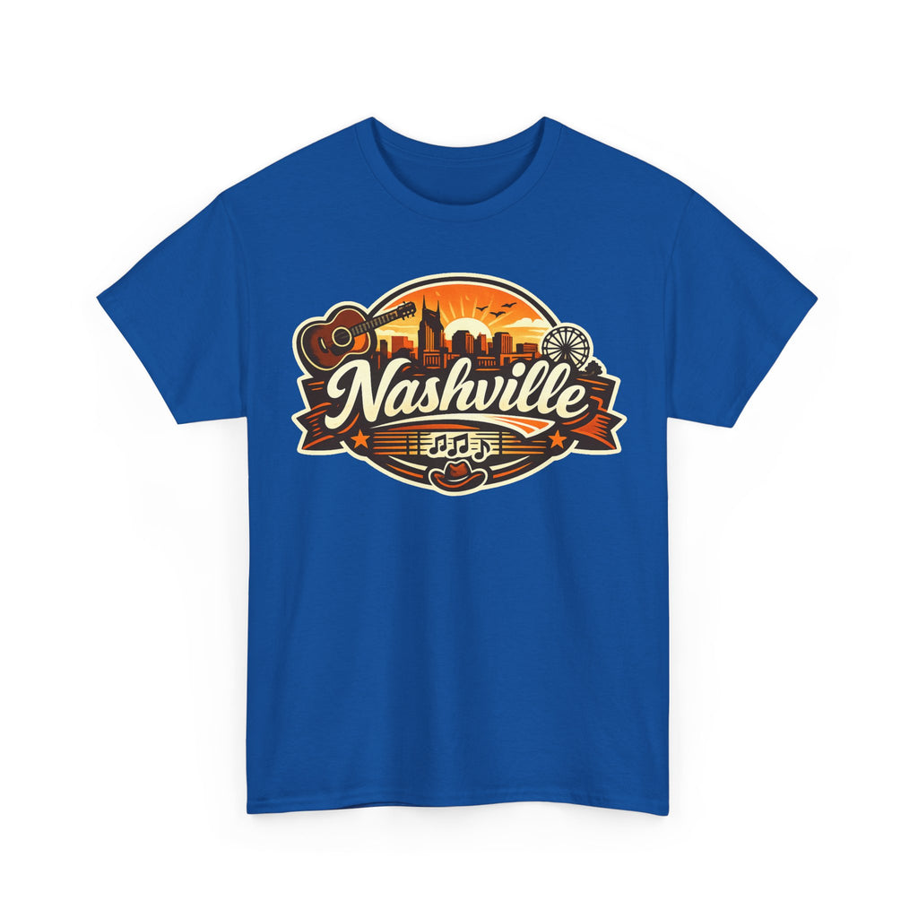 Nashville Skyline Guitar Tee – Retro Music City Souvenir Shirt