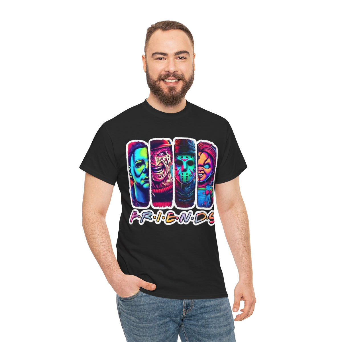 Halloween Horror Icons "Friends" T-Shirt — Neon Retro Slasher Tee