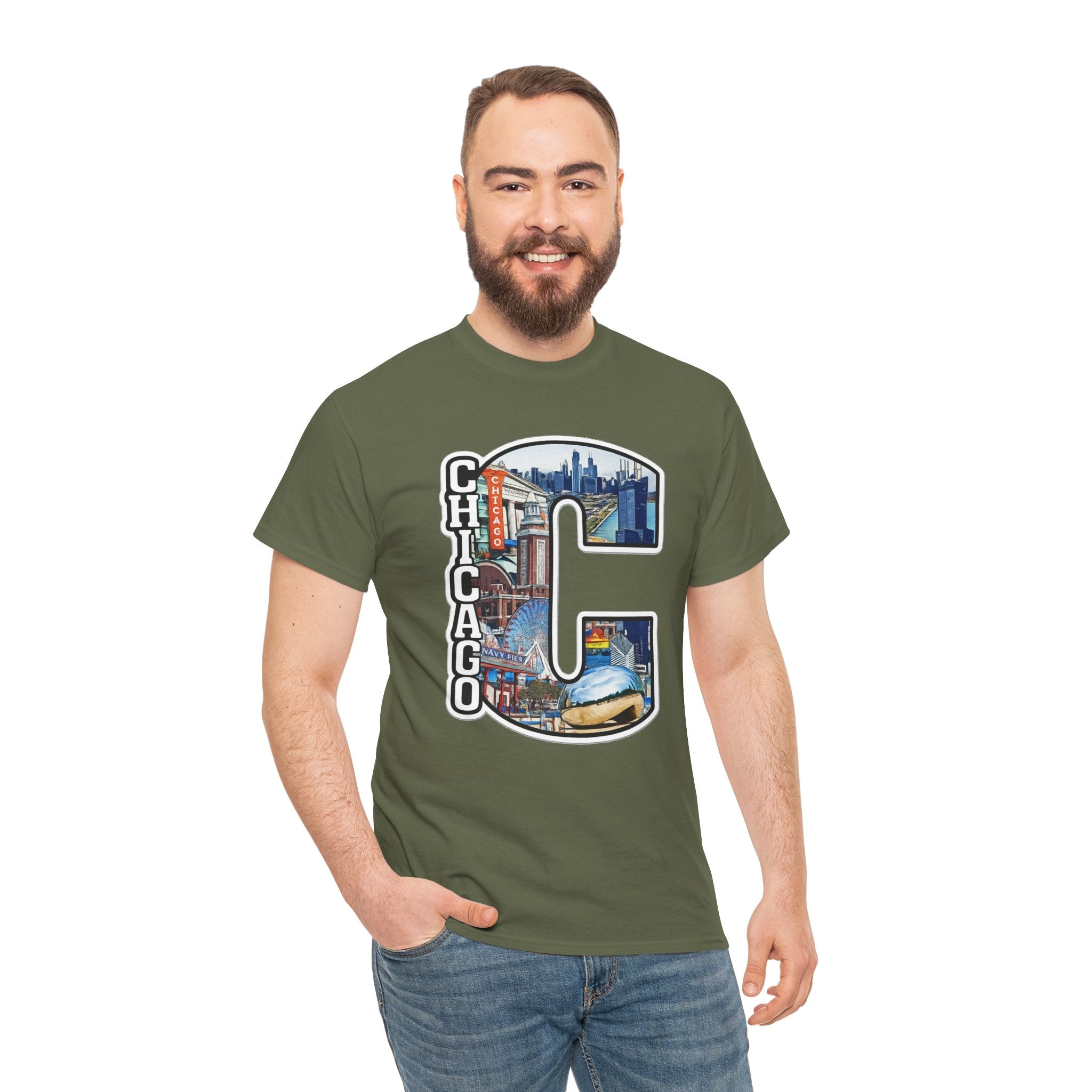 Chicago C Letter T-Shirt — City Skyline Graphic Cotton Tee