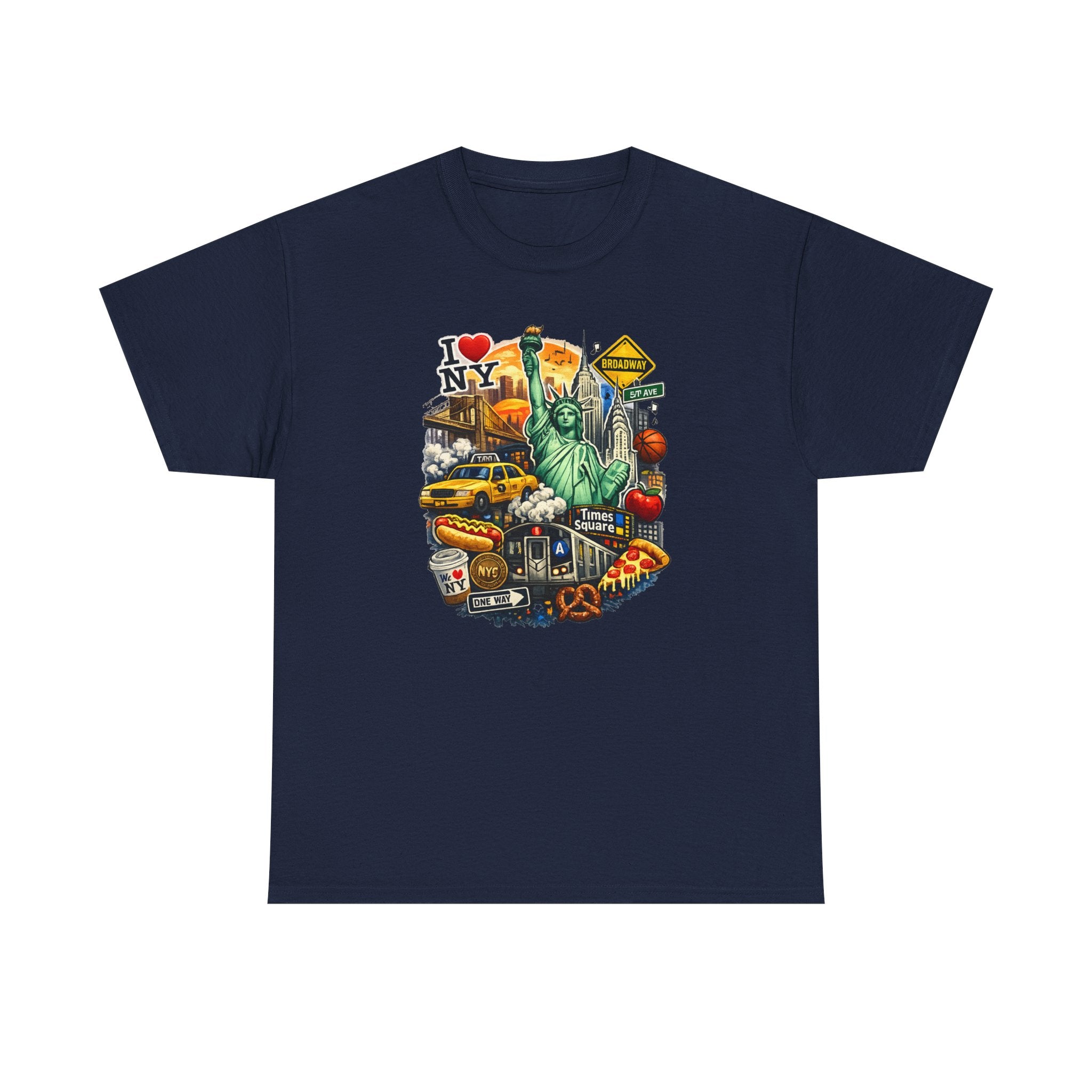 New York City Icons T-Shirt — Statue of Liberty, Taxi & I  NY Collage Tee