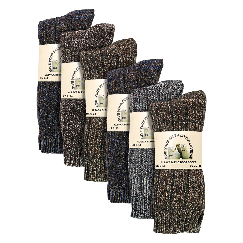 Mens 6 Pack Ribbed Alpaca Boot Socks