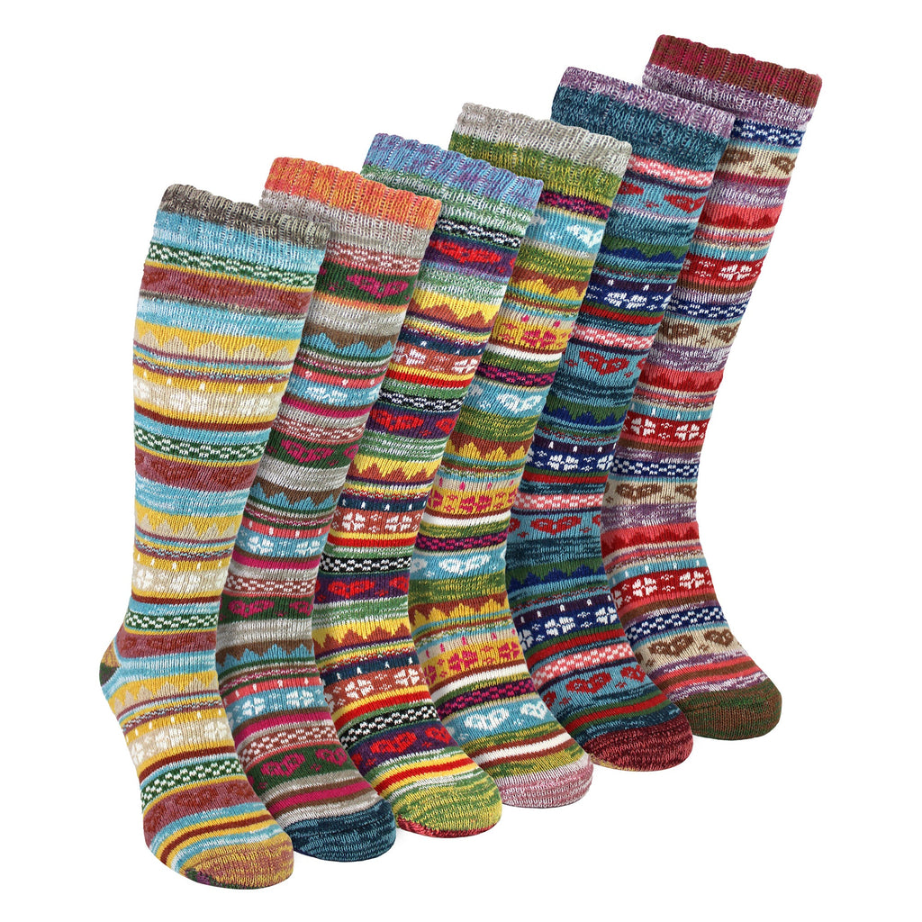 6 Pairs Ladies Knee High Nordic Patterns Socks