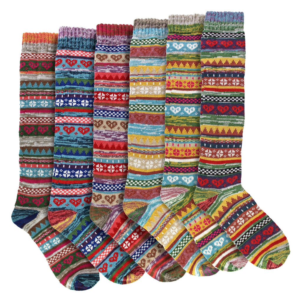 6 Pairs Ladies Knee High Nordic Patterns Socks
