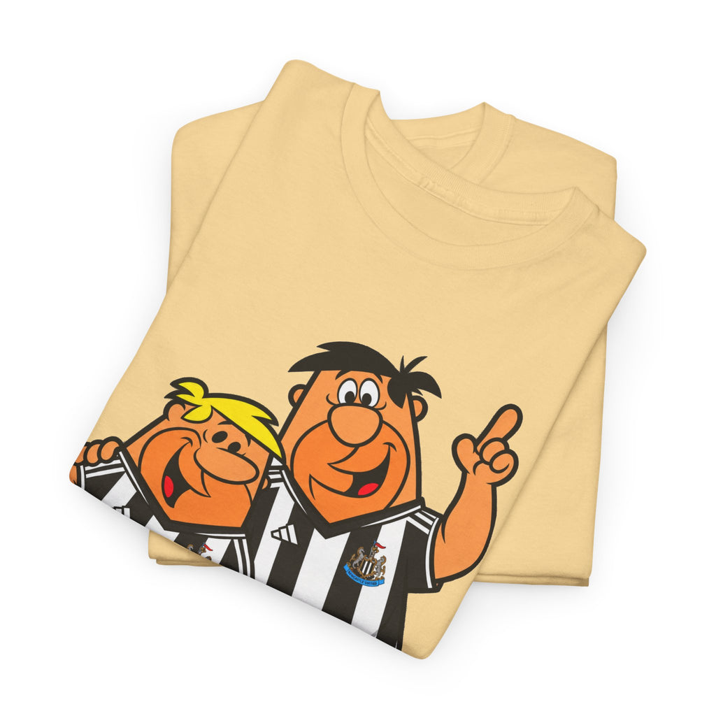 Newcastle United Flintstones Cartoon Cotton T-Shirt / Tee — Retro Striped Jersey Illustrations