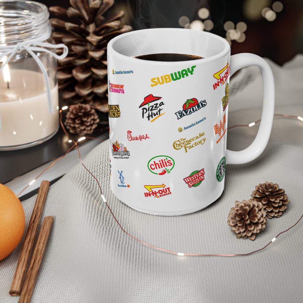 American Food Chains Collage Mug — Ceramic Coffee Cup (11oz & 15oz)