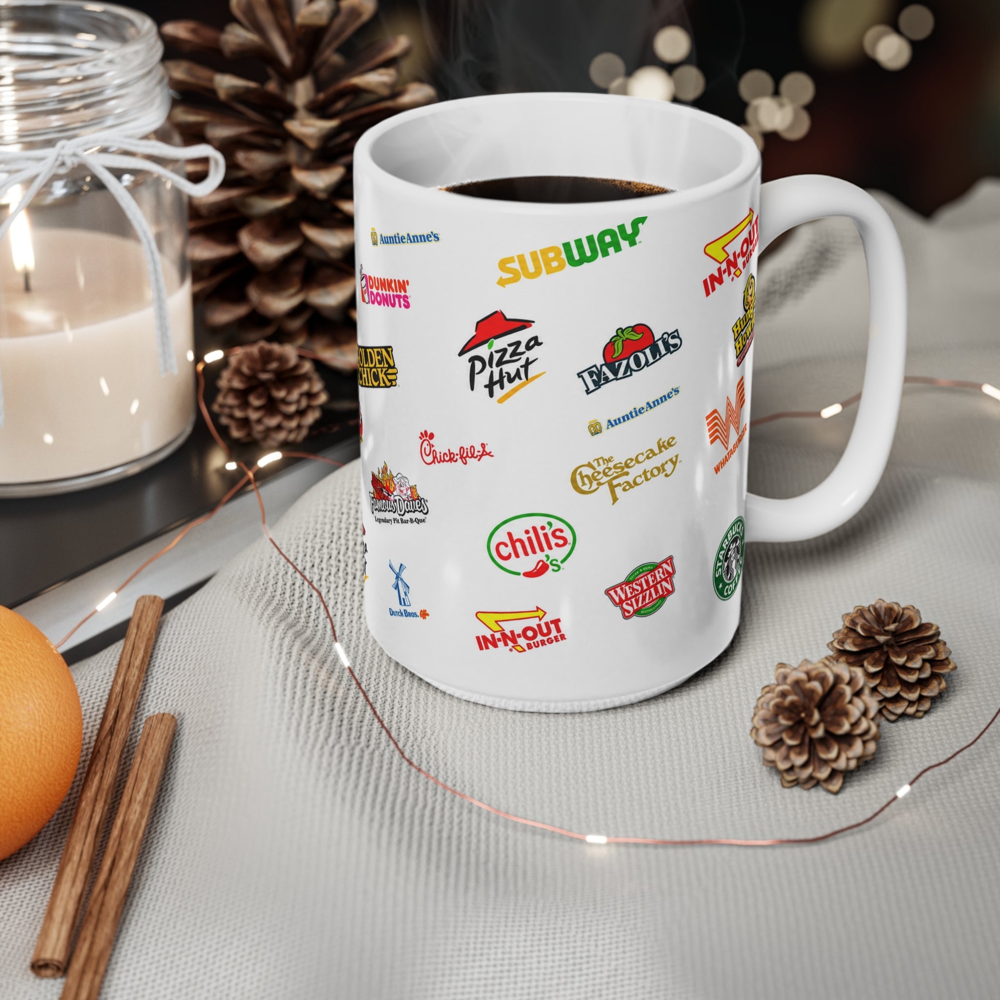 American Food Chains Collage Mug — Ceramic Coffee Cup (11oz & 15oz)
