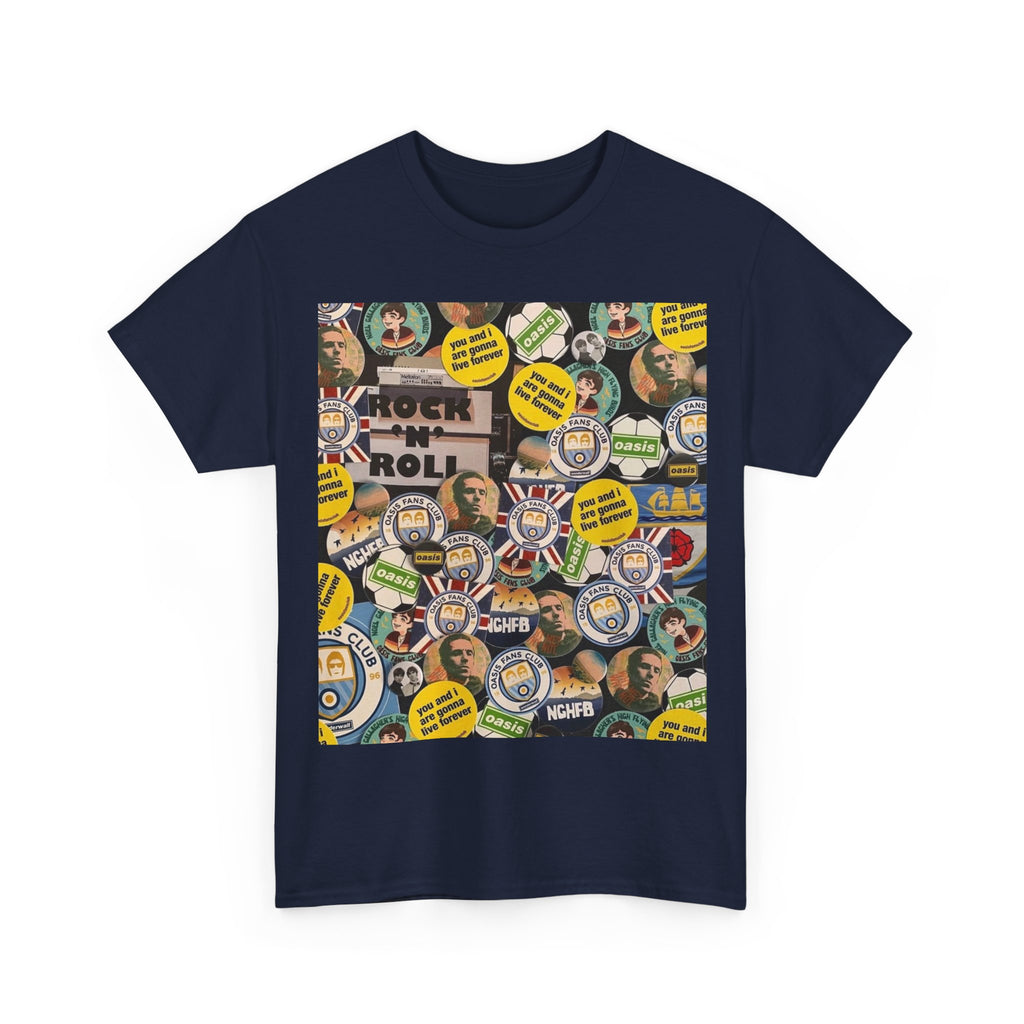 Oasis Rock & Roll Retro Button Collage Tee