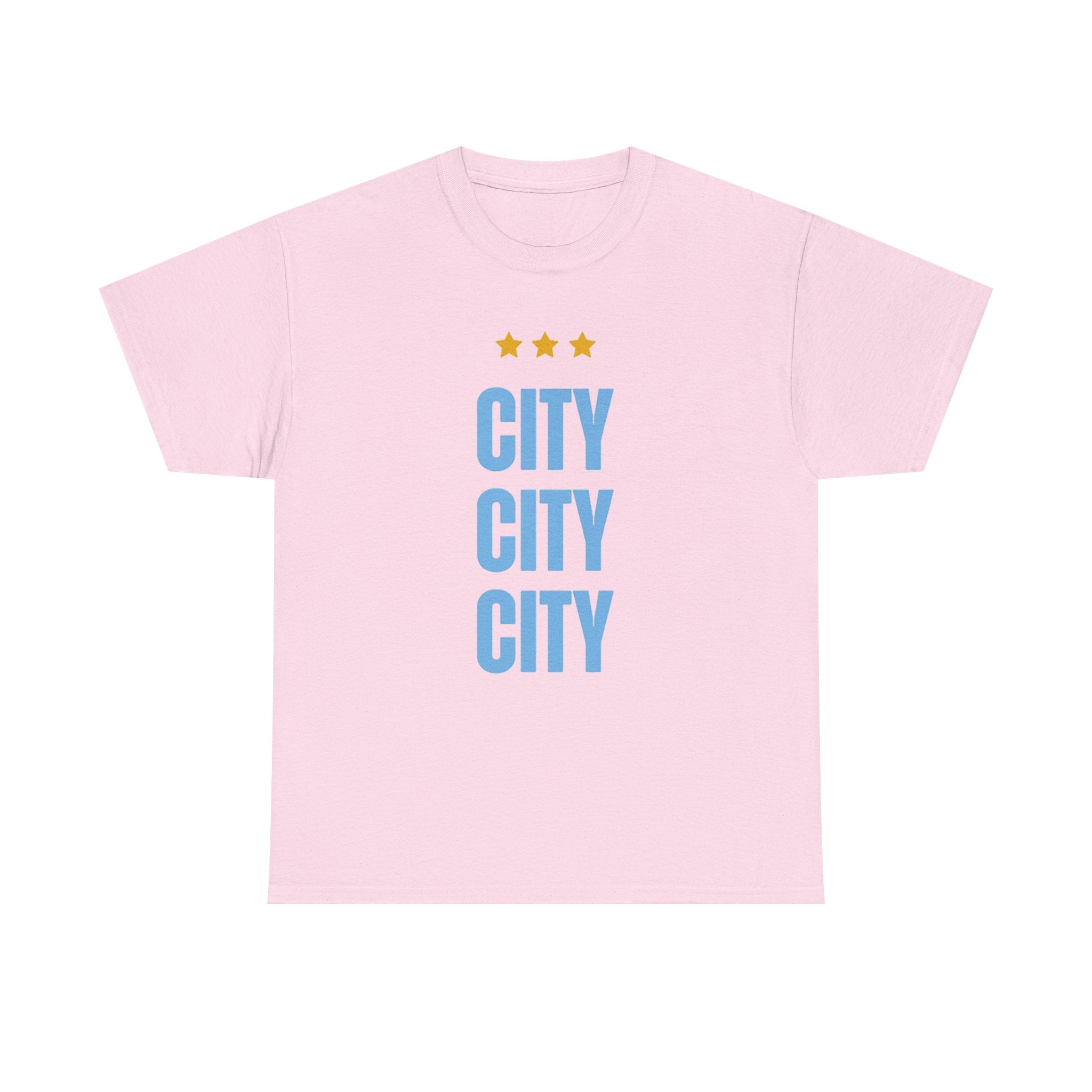 Manchester City City City Tee — Minimal Skyline Graphic T‑Shirt with Three Stars