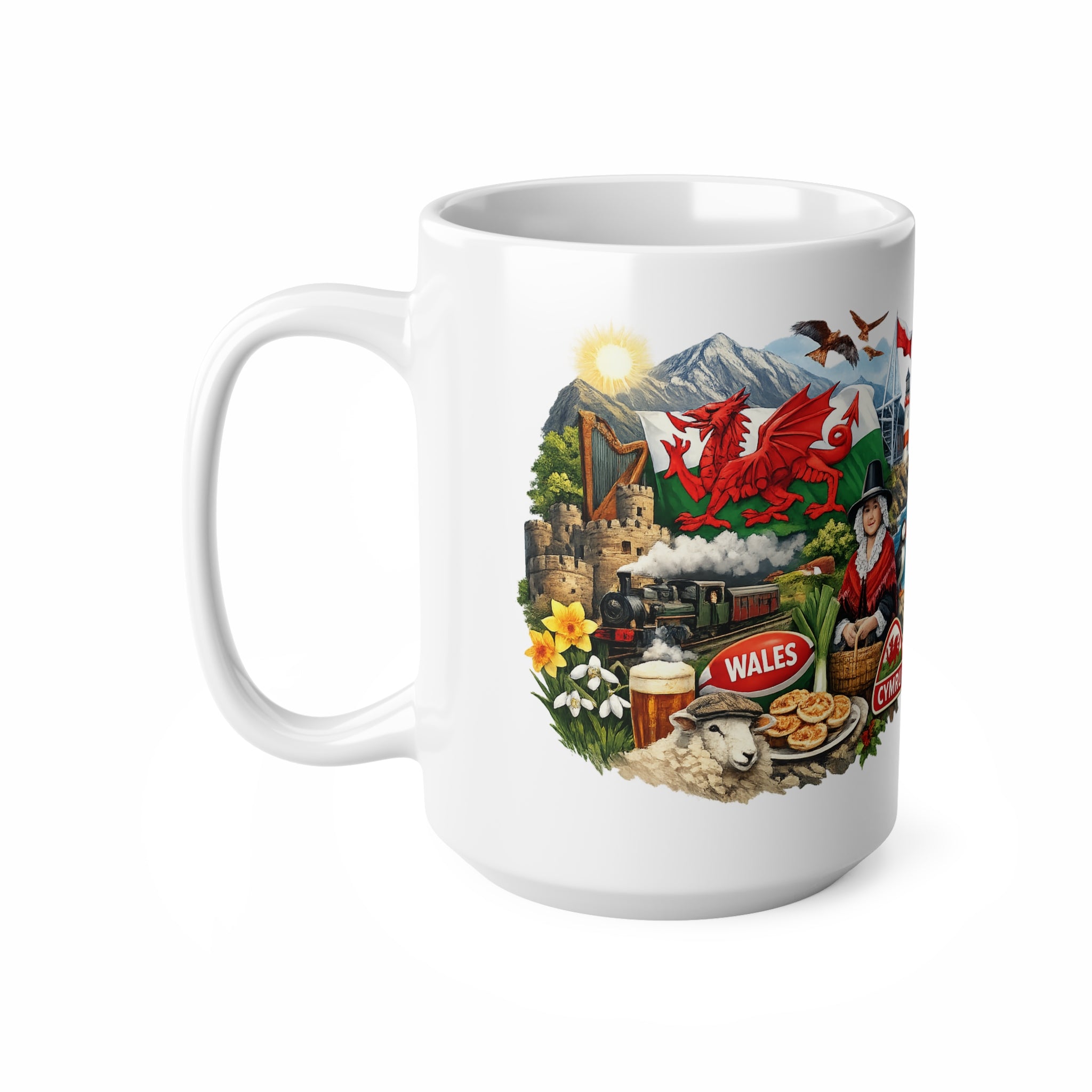 Wales Scenic Souvenir Mug – Welsh Dragon, Castles & Landscapes (11oz/15oz)