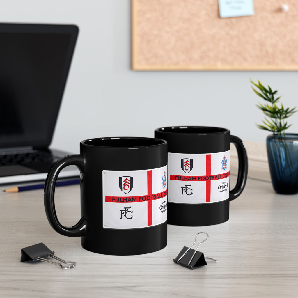 Fulham Football Club Black Mug – Crest & England Flag Design (11oz/15oz)