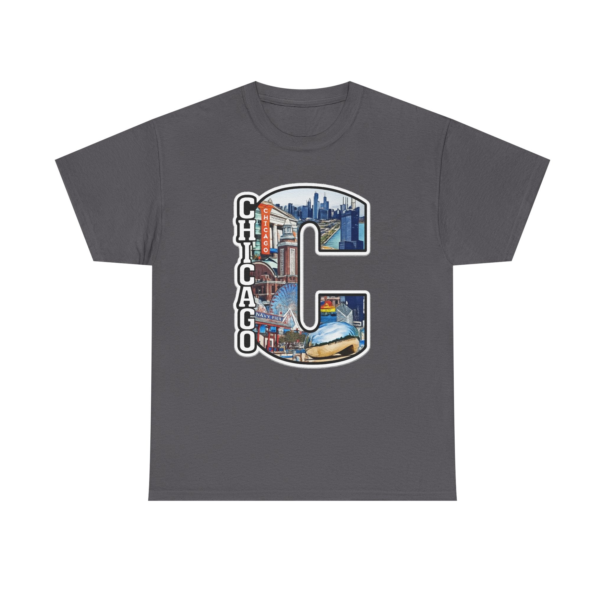 Chicago C Letter T-Shirt — City Skyline Graphic Cotton Tee