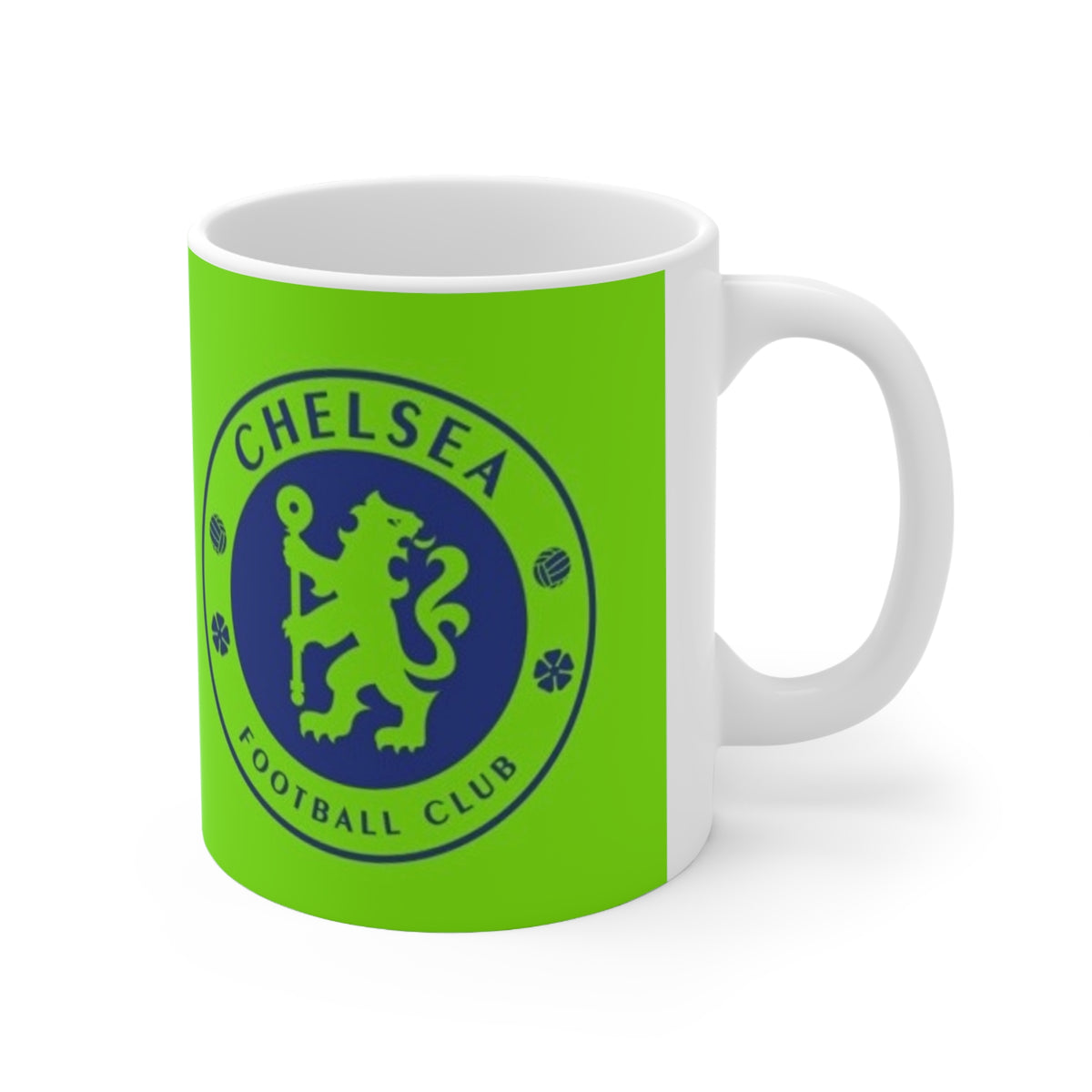 Chelsea-Inspired Neon Green Football Mug (11oz, 15oz)
