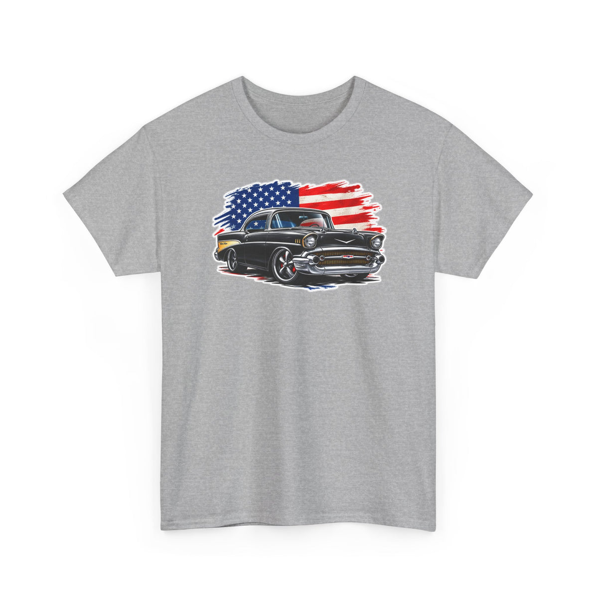 American Muscle Car T‑Shirt — Classic Vintage Car with USA Flag
