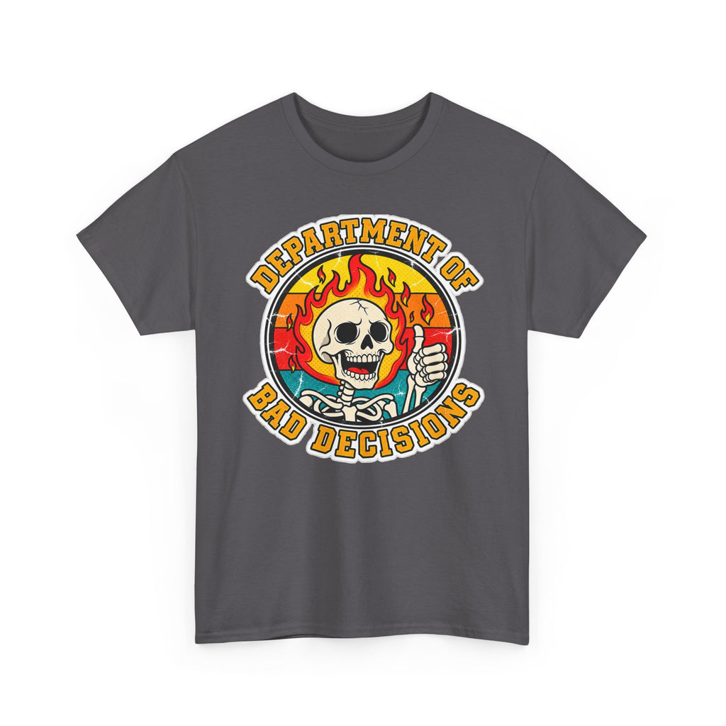 Department of Bad Decisions Skull T-Shirt — Retro Flaming Thumbs-Up Graphic Tee