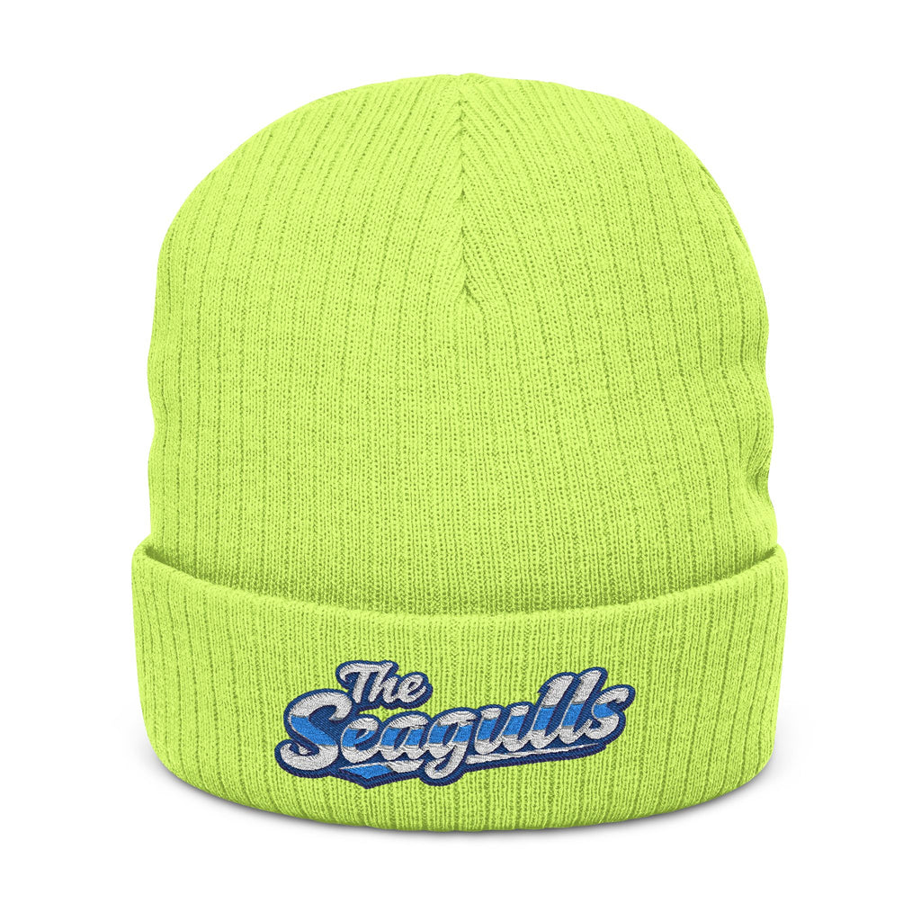 The Seagulls Ribbed Embroidered Knit Beanie — Cozy Ocean Vibe Winter Hat