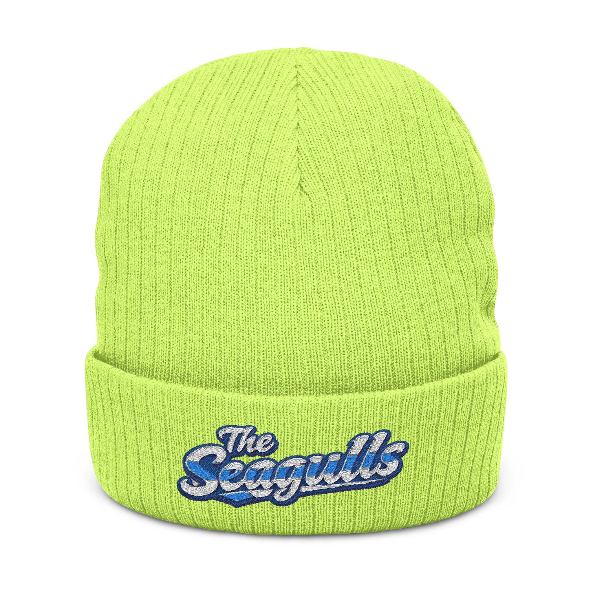 The Seagulls Ribbed Embroidered Knit Beanie — Cozy Ocean Vibe Winter Hat