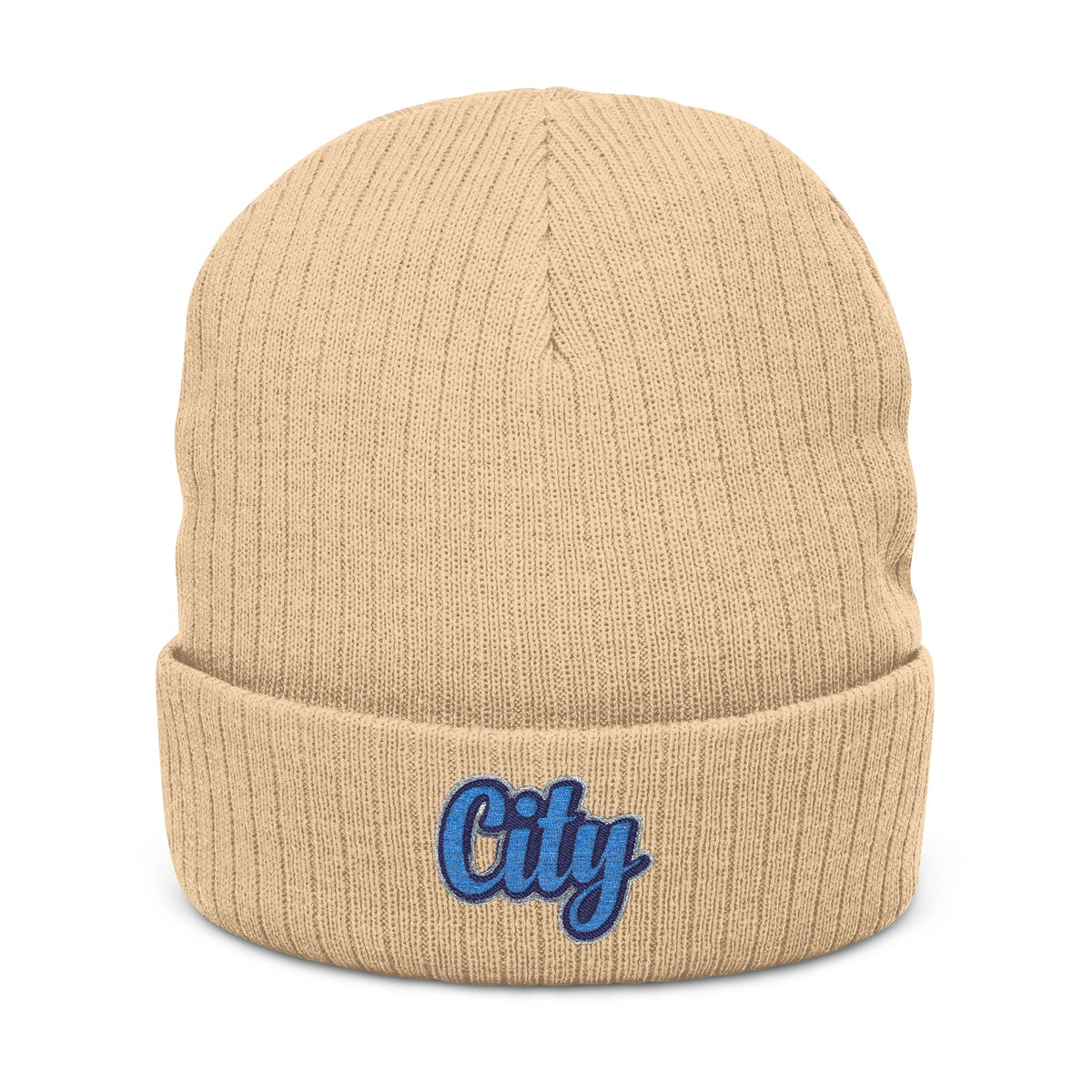 Embroidered 'City' Ribbed Knit Beanie – Cozy Urban Winter Hat