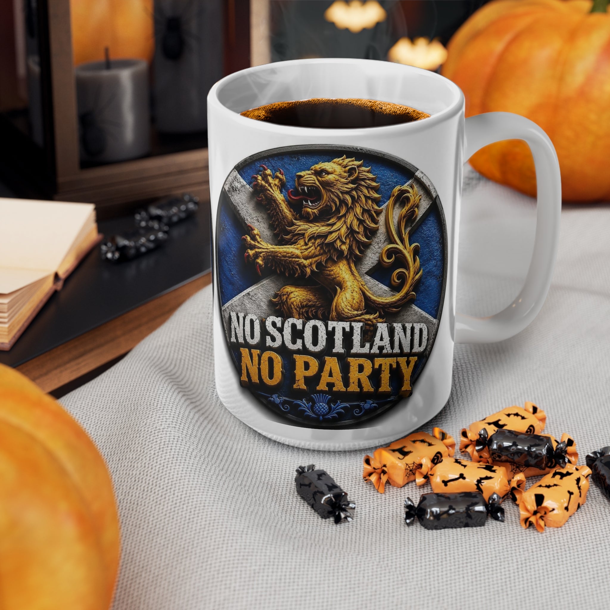 No Scotland No Party Ceramic Coffee Mug — Scottish Lion Crest 11oz & 15oz