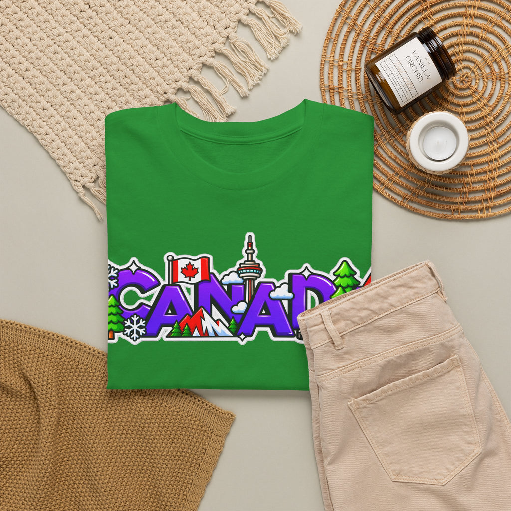 Canada Cartoon Graphic Tee — Canadian Landmark & Flag Travel T‑Shirt