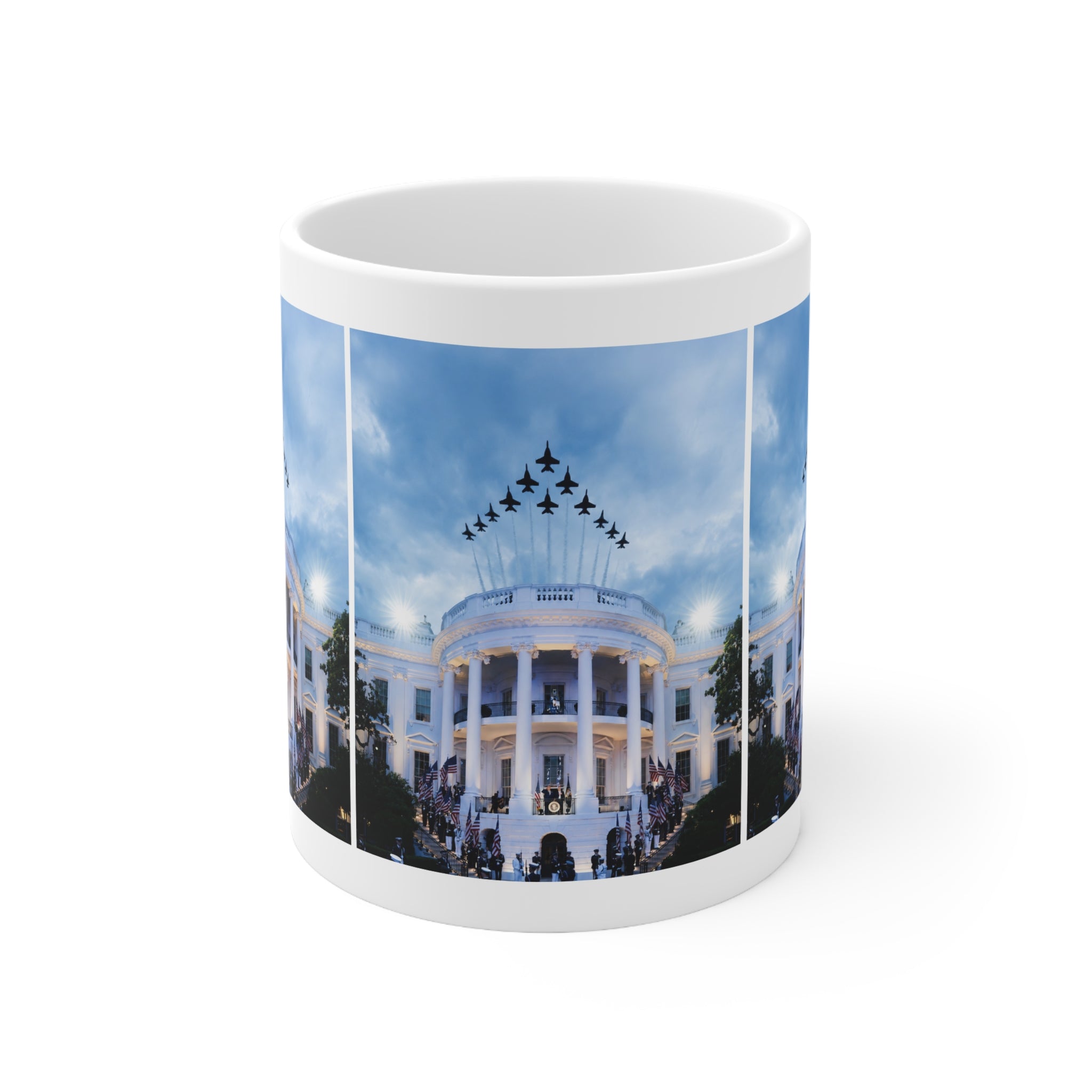 Patriotic White House Panorama with Jet Flyover 11oz/15oz Ceramic Mug